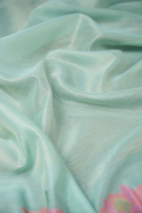 A Freakin Lotus Sea Green Jamdani Muga Silk Unstitched Suit Set